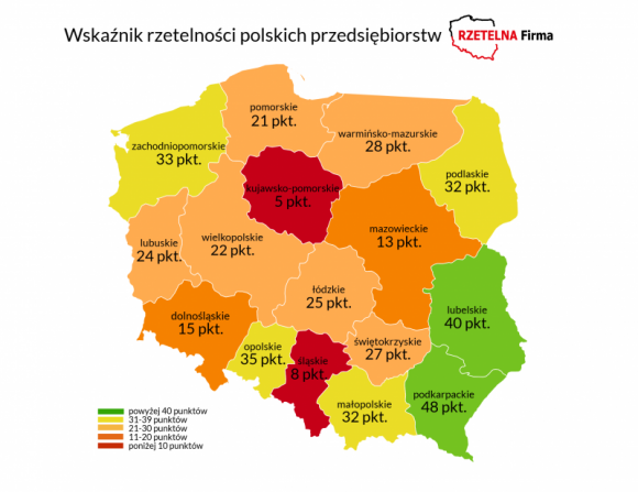Wskaźnik rzetelności polskich przedsiębiorstw – najuczciwsi na wschodzie i połud